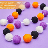 HKM-154387 Halloween Felt Ball Garland - 24 Woolen Yarn Balls for Spooky Decor (2m)