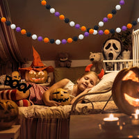 HKM-154387 Halloween Felt Ball Garland - 24 Woolen Yarn Balls for Spooky Decor (2m)