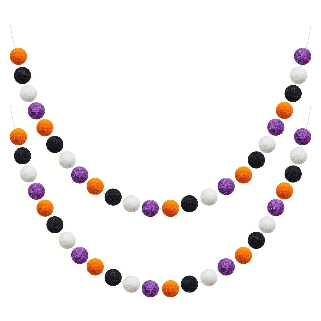 HKM-154387 Halloween Felt Ball Garland - 24 Woolen Yarn Balls for Spooky Decor (2m)