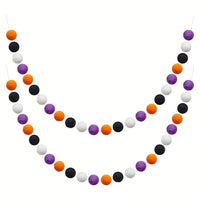 HKM-154387 Halloween Felt Ball Garland - 24 Woolen Yarn Balls for Spooky Decor (2m)