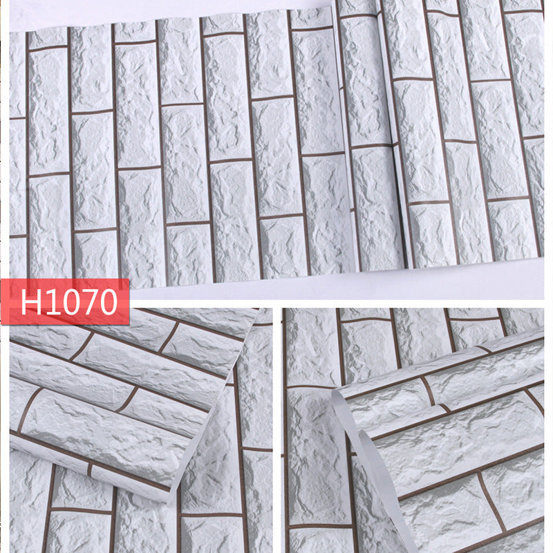 HKM-154515 Self-Adhesive 3D Gray Brick PVC Wallpaper for Home Decoration - 45cm x 10m