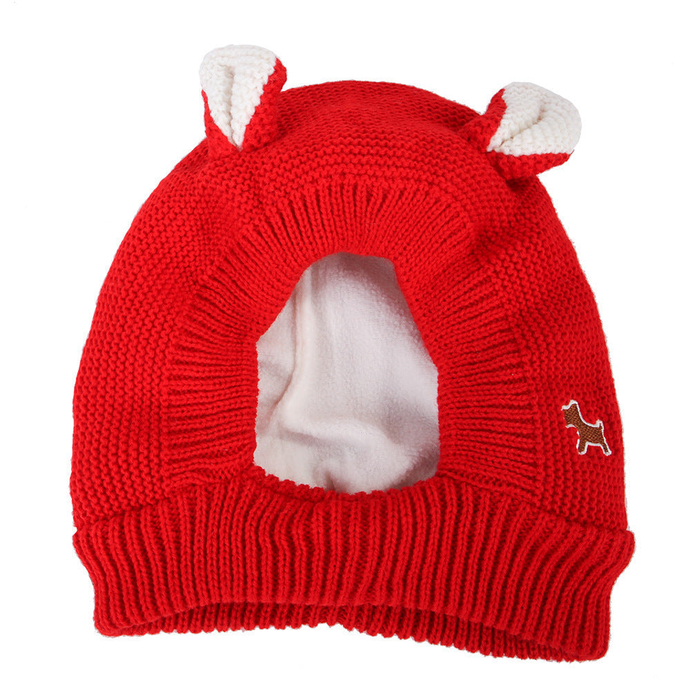 HKM-154579 Knitted Warm & Windproof Hat for Large Dogs - Monochrome Pet Headwear in Pink, Red, Gray, Black, and Beige