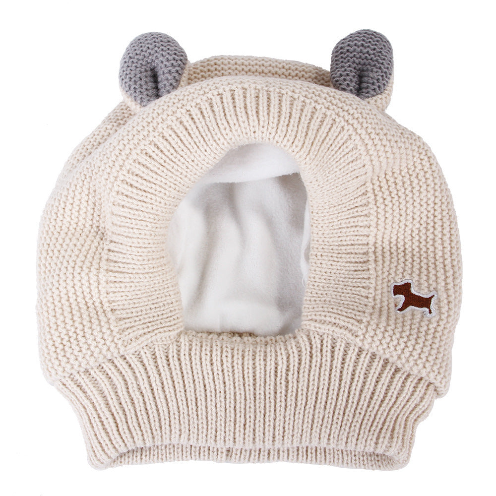 HKM-154579 Knitted Warm & Windproof Hat for Large Dogs - Monochrome Pet Headwear in Pink, Red, Gray, Black, and Beige