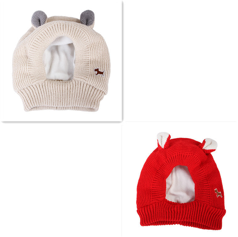 HKM-154579 Knitted Warm & Windproof Hat for Large Dogs - Monochrome Pet Headwear in Pink, Red, Gray, Black, and Beige