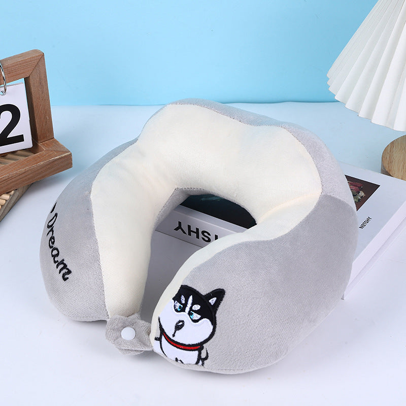 HKM-154707 Cartoon U-Shaped Nap Pillow with Double Embroidery Designs for Kids
