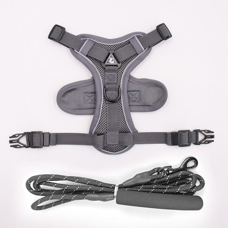 HKM-154771 Vest-Style Pet Dog Leash and Harness Set with Reflective Rope Options