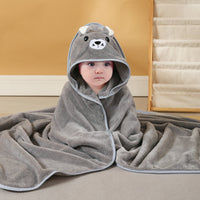 HKM-154899 Cartoon Animal Swaddle Bath Towel - Soft Polyester Fiber Baby Blanket, 80x80cm