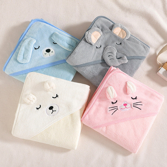 HKM-154899 Cartoon Animal Swaddle Bath Towel - Soft Polyester Fiber Baby Blanket, 80x80cm