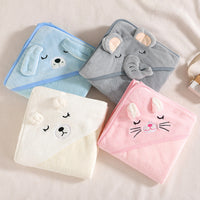 HKM-154899 Cartoon Animal Swaddle Bath Towel - Soft Polyester Fiber Baby Blanket, 80x80cm