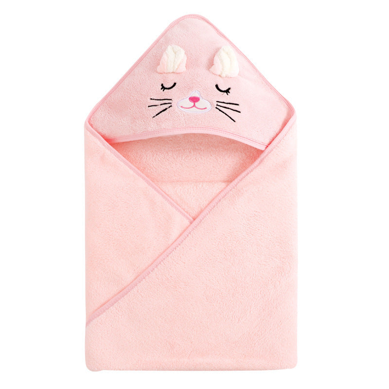 HKM-154899 Cartoon Animal Swaddle Bath Towel - Soft Polyester Fiber Baby Blanket, 80x80cm