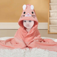 HKM-154899 Cartoon Animal Swaddle Bath Towel - Soft Polyester Fiber Baby Blanket, 80x80cm