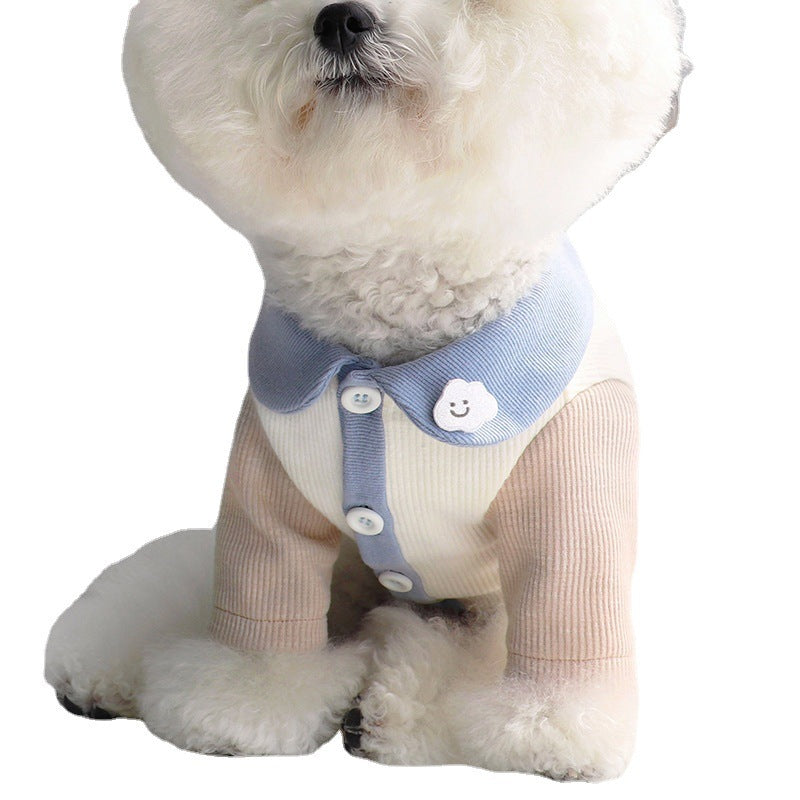 HKM-155347 Ribbed Blue and Pink Small Puppy Costume for Yorkshire Terriers
