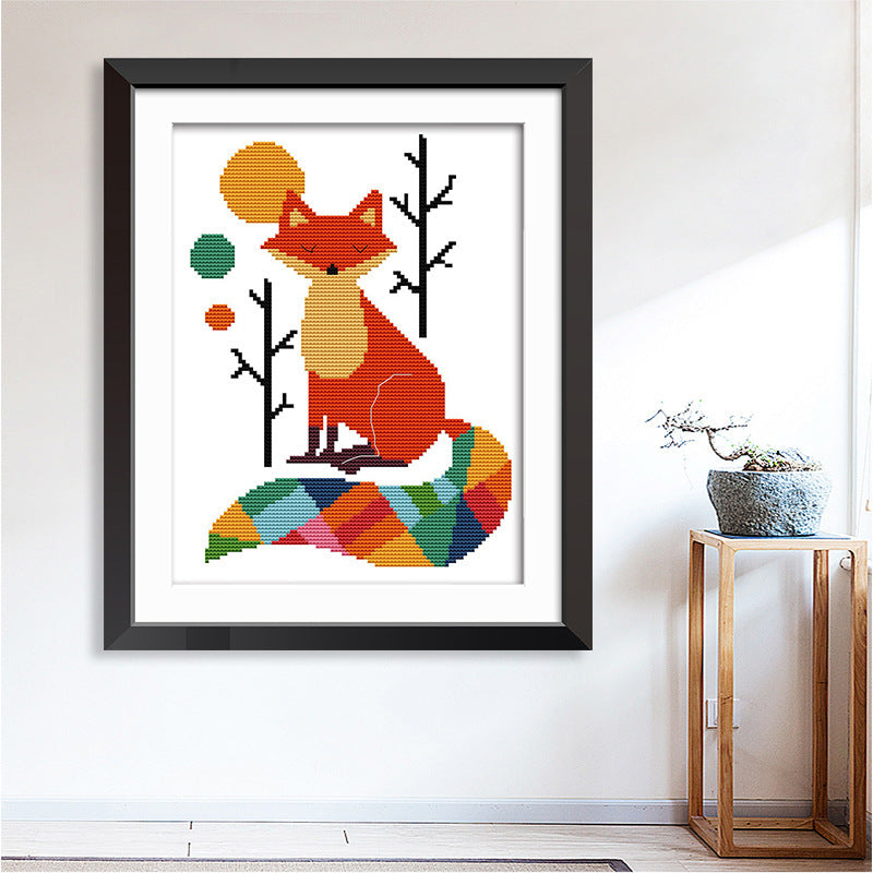 KTX-155411 Colorful Fox DIY Cross Stitch Kit - Ecological Cotton, Cartoon Design, 31.3 x 21.7 cm