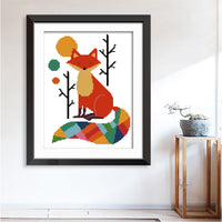 HKM-155411 Colorful Fox DIY Cross Stitch Kit - Ecological Cotton, Cartoon Design, 31.3 x 21.7 cm