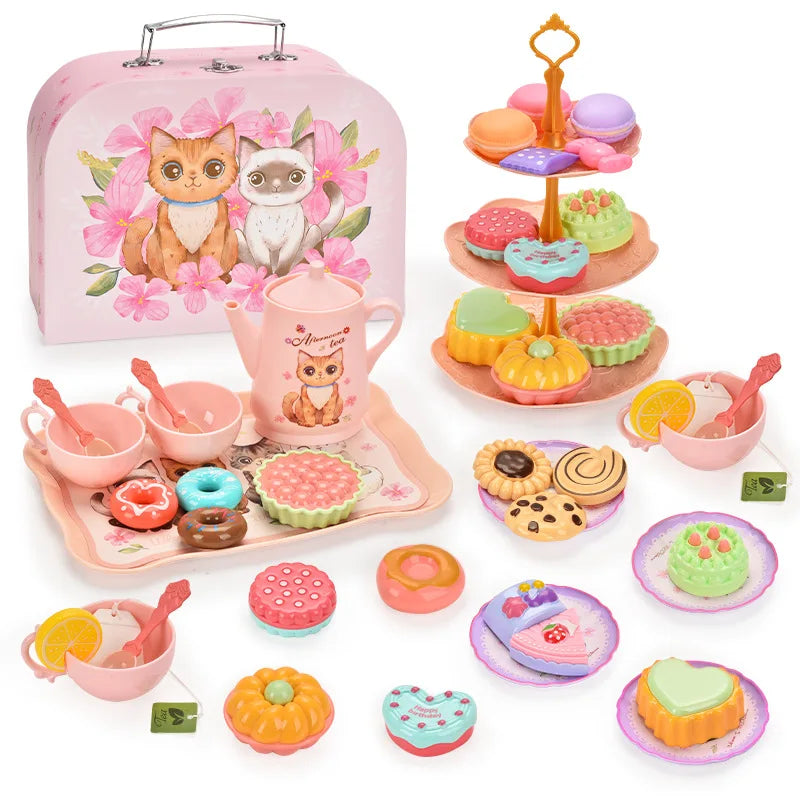 Afternoon Tea Pretend Play Set with Tinplate Simulation Food for Kids