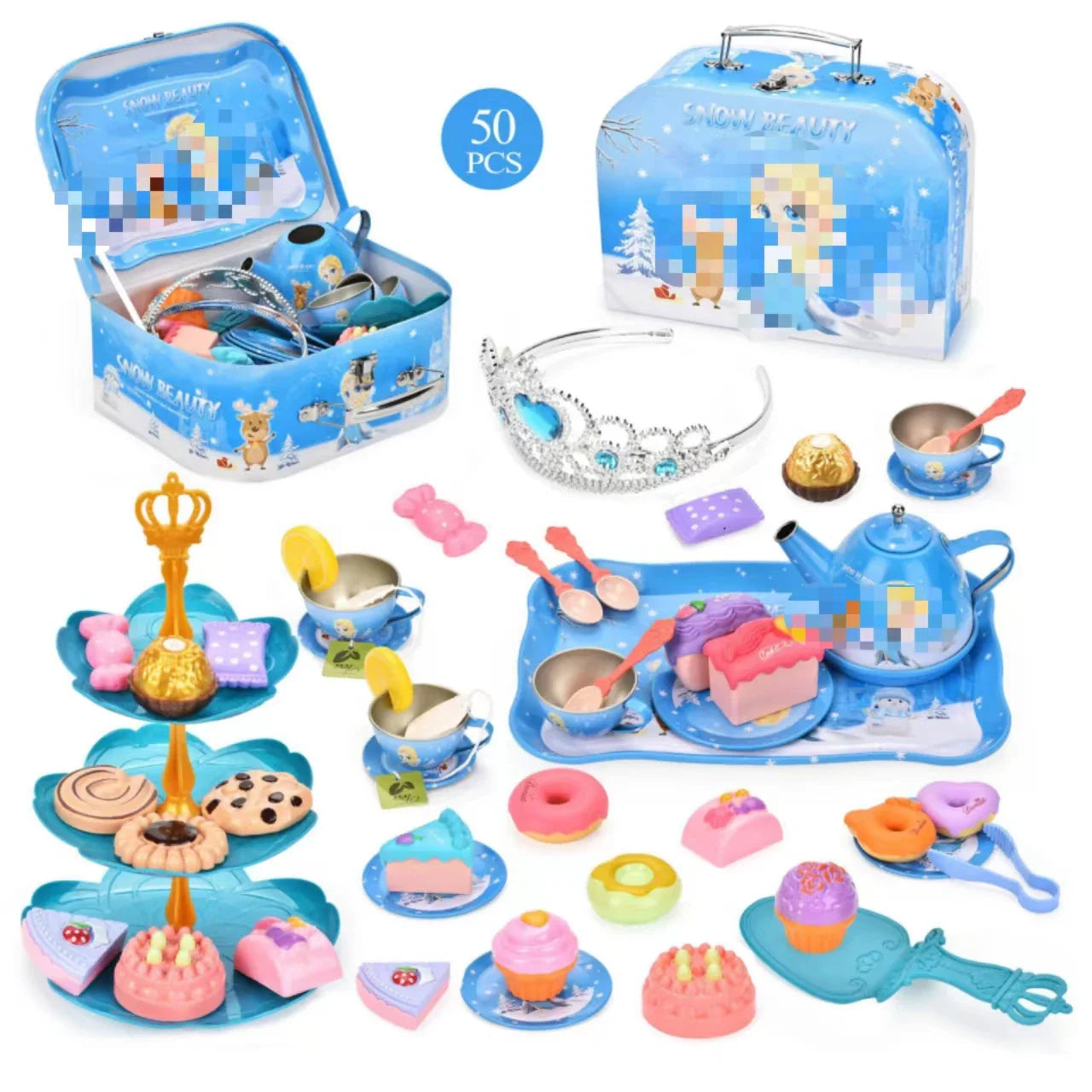 Afternoon Tea Pretend Play Set with Tinplate Simulation Food for Kids