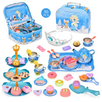 HKM-155731 Afternoon Tea Pretend Play Set with Tinplate Simulation Food for Kids