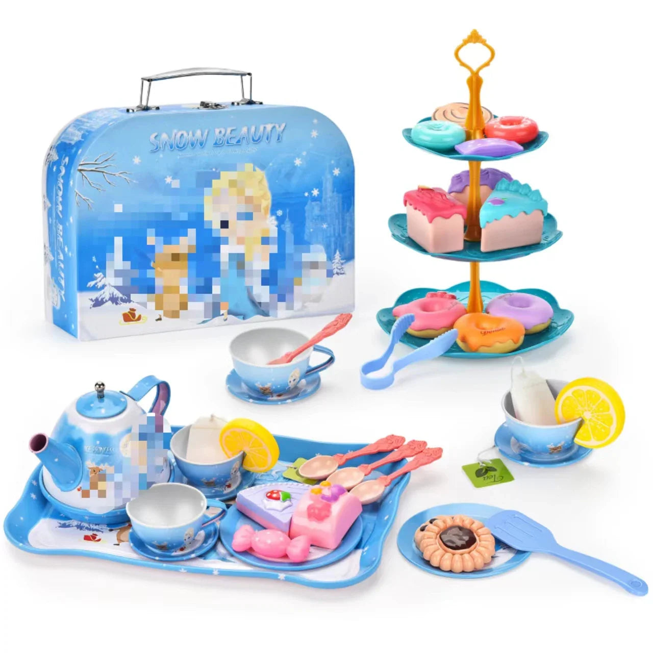 Afternoon Tea Pretend Play Set with Tinplate Simulation Food for Kids