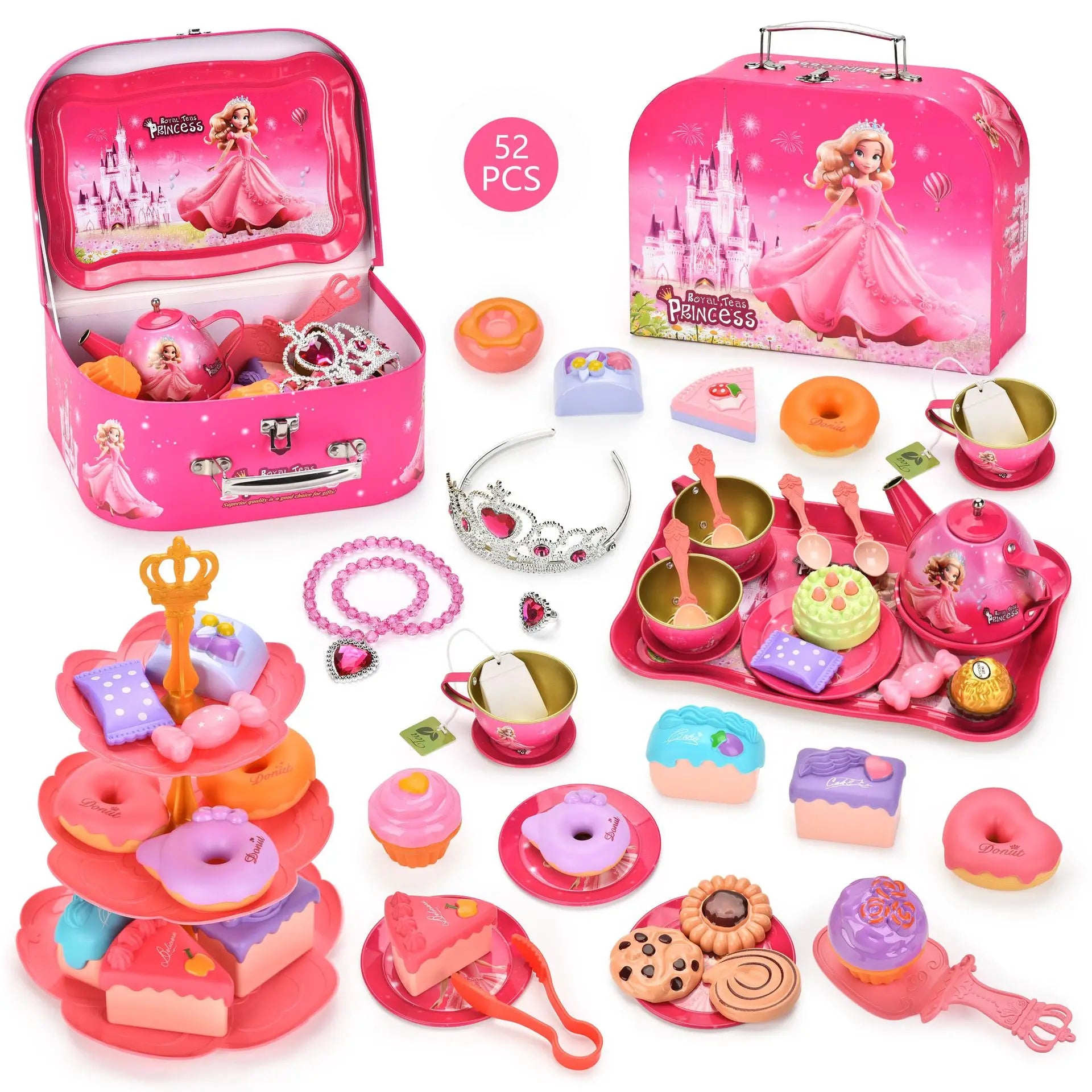 Afternoon Tea Pretend Play Set with Tinplate Simulation Food for Kids