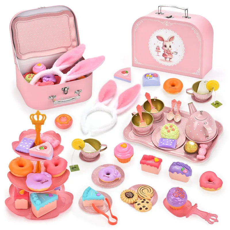 Afternoon Tea Pretend Play Set with Tinplate Simulation Food for Kids