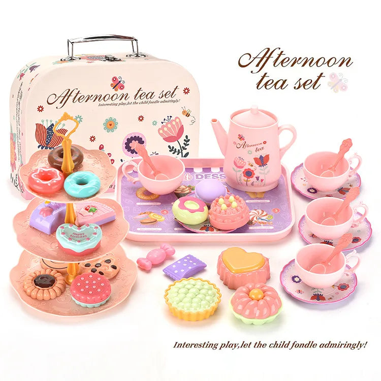 Afternoon Tea Pretend Play Set with Tinplate Simulation Food for Kids