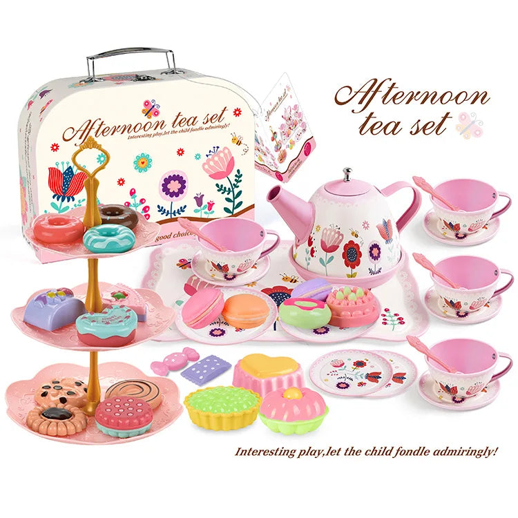 Afternoon Tea Pretend Play Set with Tinplate Simulation Food for Kids