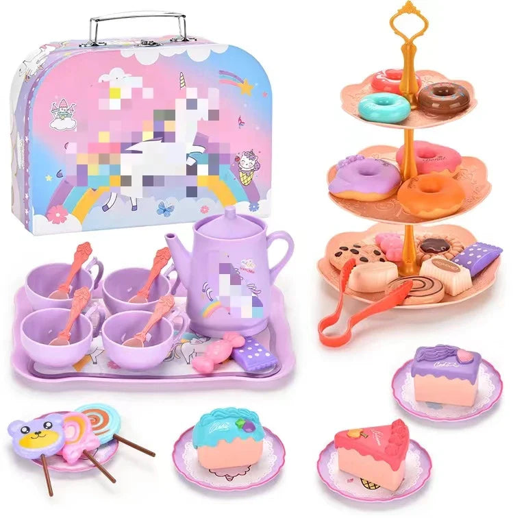 Afternoon Tea Pretend Play Set with Tinplate Simulation Food for Kids