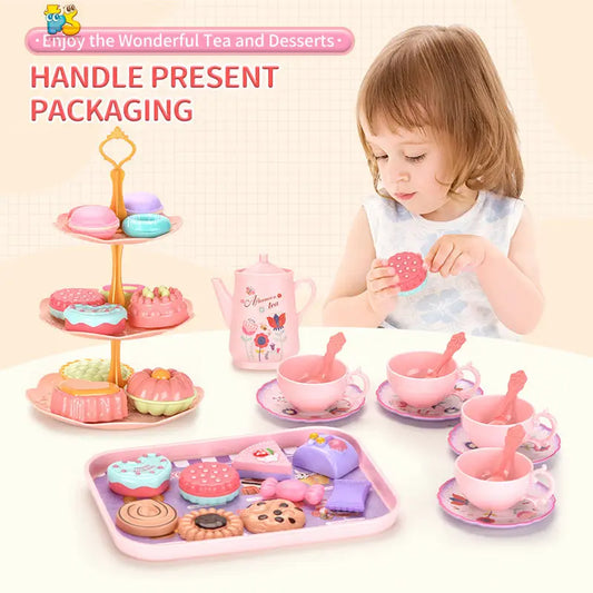 Afternoon Tea Pretend Play Set with Tinplate Simulation Food for Kids
