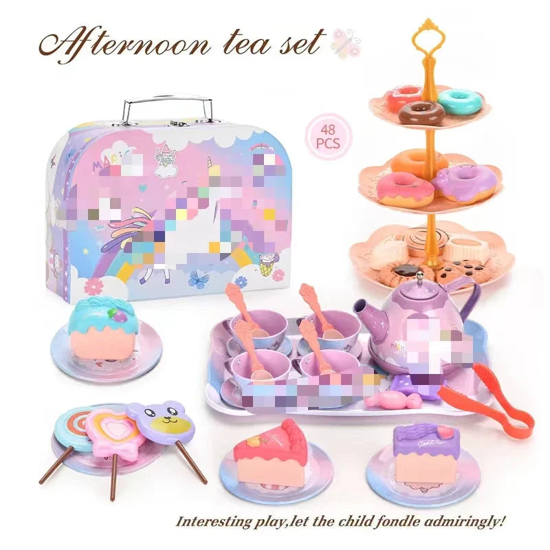 Afternoon Tea Pretend Play Set with Tinplate Simulation Food for Kids