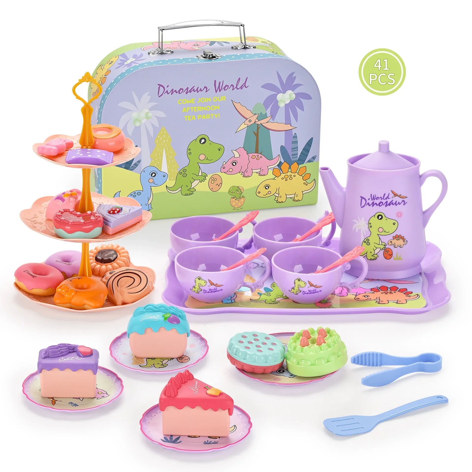 Afternoon Tea Pretend Play Set with Tinplate Simulation Food for Kids