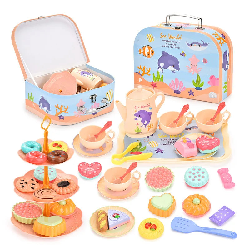 Afternoon Tea Pretend Play Set with Tinplate Simulation Food for Kids