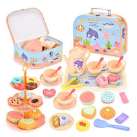 HKM-155731 Afternoon Tea Pretend Play Set with Tinplate Simulation Food for Kids