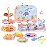 HKM-155731 Afternoon Tea Pretend Play Set with Tinplate Simulation Food for Kids