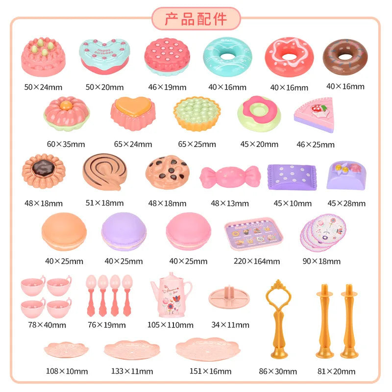 Afternoon Tea Pretend Play Set with Tinplate Simulation Food for Kids