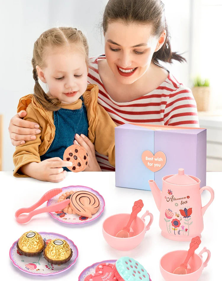 Afternoon Tea Pretend Play Set with Tinplate Simulation Food for Kids