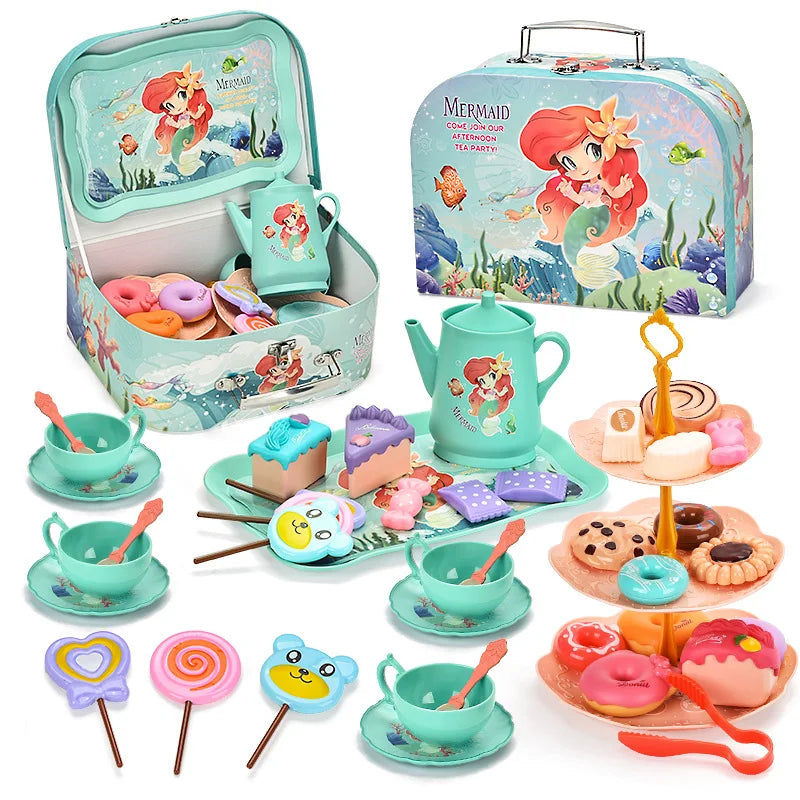 Afternoon Tea Pretend Play Set with Tinplate Simulation Food for Kids