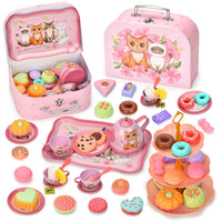 HKM-155731 Afternoon Tea Pretend Play Set with Tinplate Simulation Food for Kids