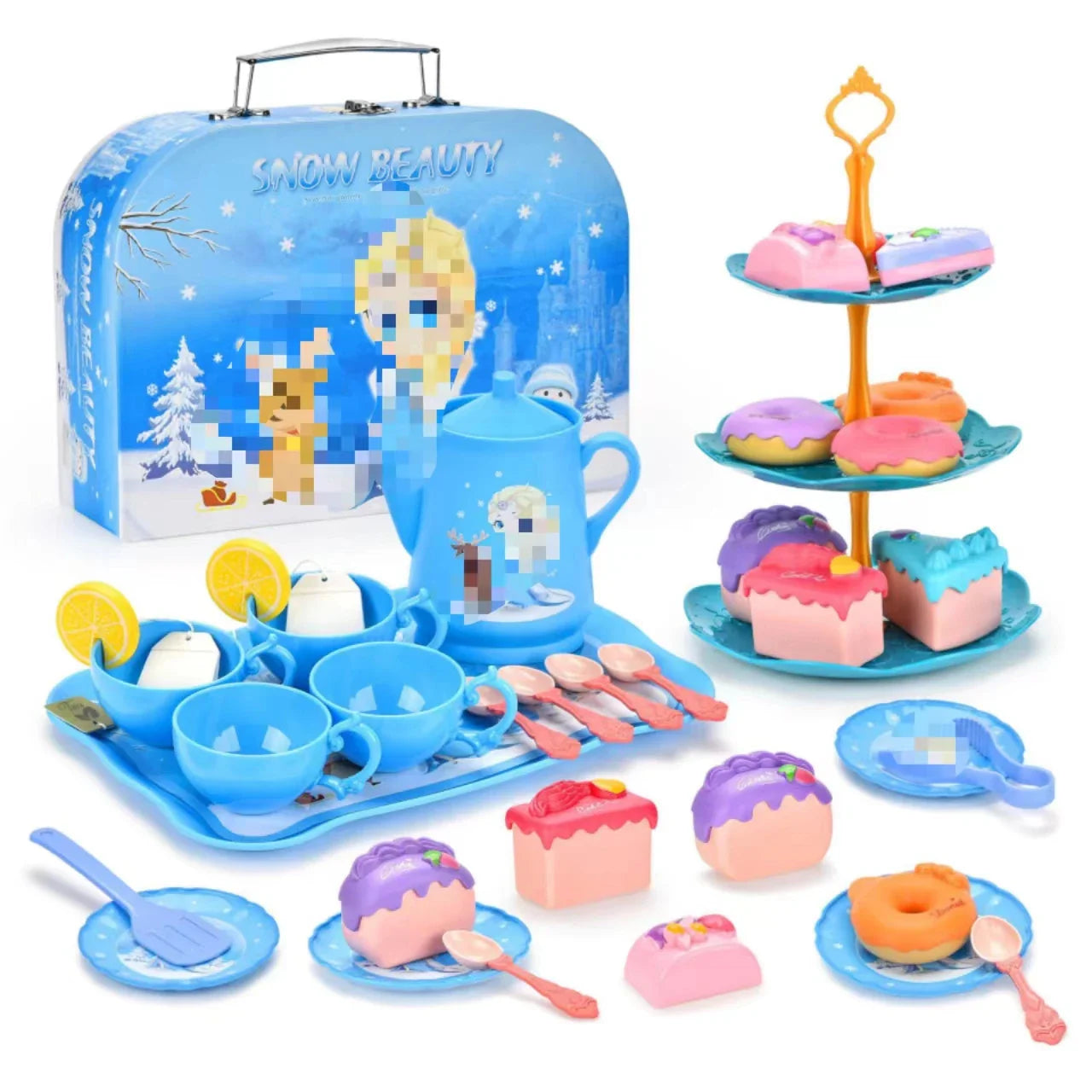 Afternoon Tea Pretend Play Set with Tinplate Simulation Food for Kids