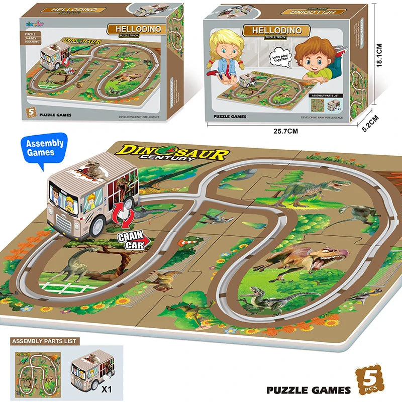 KTX-155987 DIY Puzzle Slot Track Car Set for Preschool Learning and Creative Play, Ages 2 to 13, Includes Pull Back Vehicles