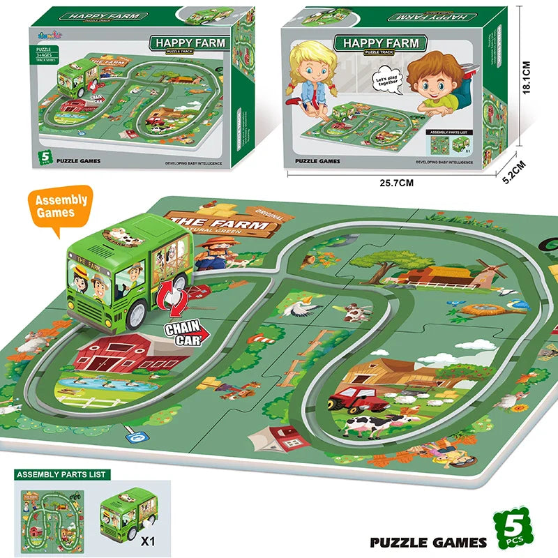 KTX-155987 DIY Puzzle Slot Track Car Set for Preschool Learning and Creative Play, Ages 2 to 13, Includes Pull Back Vehicles