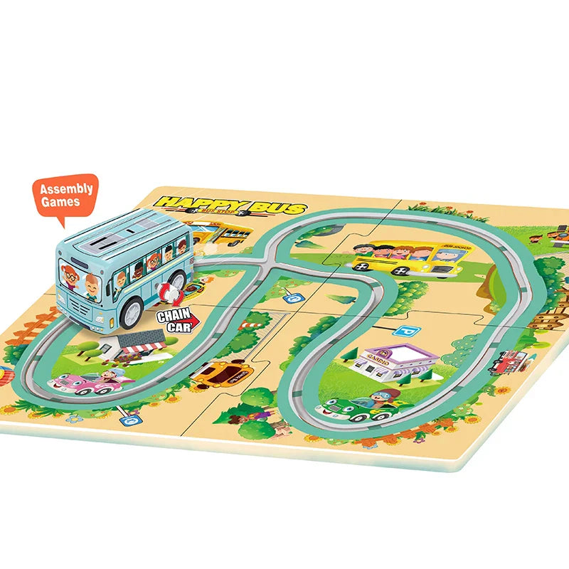 KTX-155987 DIY Puzzle Slot Track Car Set for Preschool Learning and Creative Play, Ages 2 to 13, Includes Pull Back Vehicles
