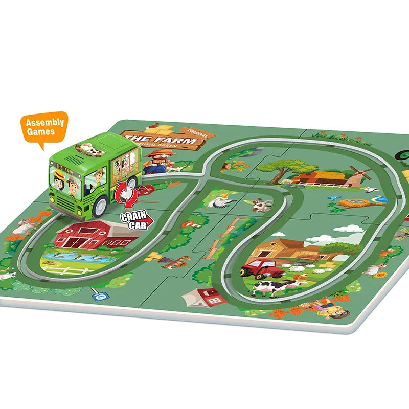 KTX-155987 DIY Puzzle Slot Track Car Set for Preschool Learning and Creative Play, Ages 2 to 13, Includes Pull Back Vehicles
