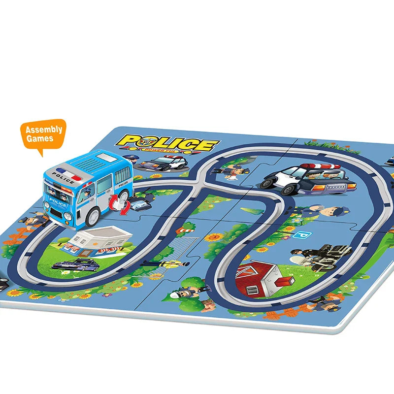 KTX-155987 DIY Puzzle Slot Track Car Set for Preschool Learning and Creative Play, Ages 2 to 13, Includes Pull Back Vehicles