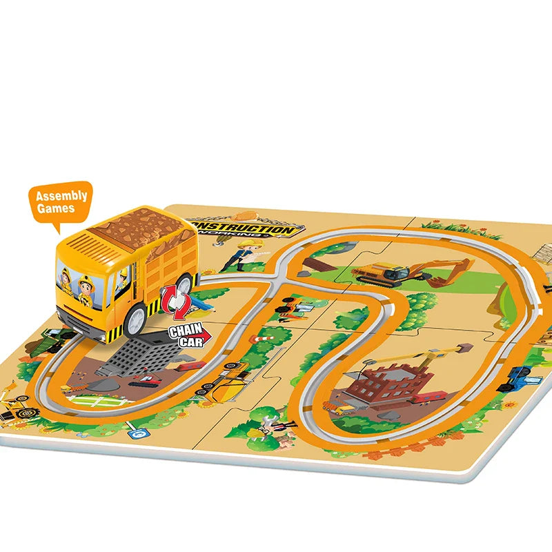 KTX-155987 DIY Puzzle Slot Track Car Set for Preschool Learning and Creative Play, Ages 2 to 13, Includes Pull Back Vehicles