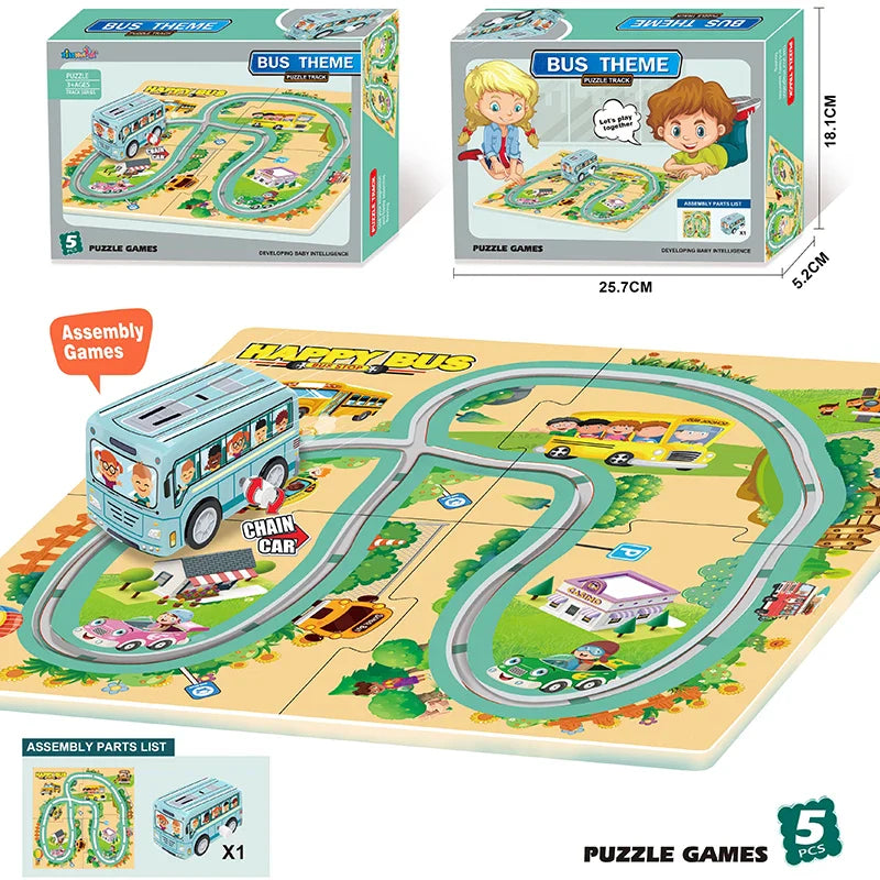 KTX-155987 DIY Puzzle Slot Track Car Set for Preschool Learning and Creative Play, Ages 2 to 13, Includes Pull Back Vehicles
