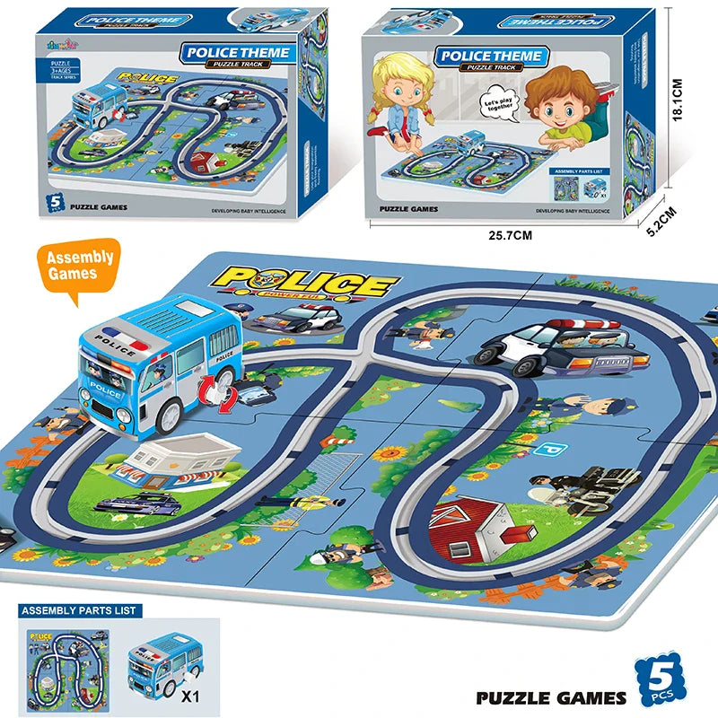 KTX-155987 DIY Puzzle Slot Track Car Set for Preschool Learning and Creative Play, Ages 2 to 13, Includes Pull Back Vehicles