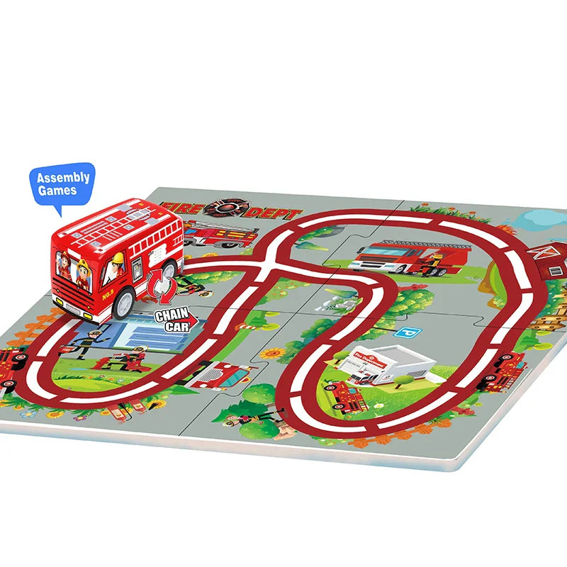 KTX-155987 DIY Puzzle Slot Track Car Set for Preschool Learning and Creative Play, Ages 2 to 13, Includes Pull Back Vehicles