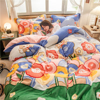 HKM-156051 Four-Piece Milk Velvet Bedding Set for Autumn and Winter