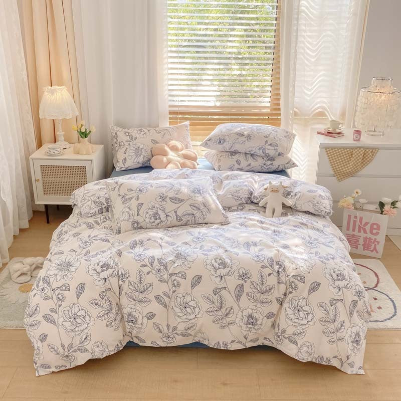 HKM-156051 Pure Cotton Brushed Four-Piece Thick Bedding Set in Various Patterns
