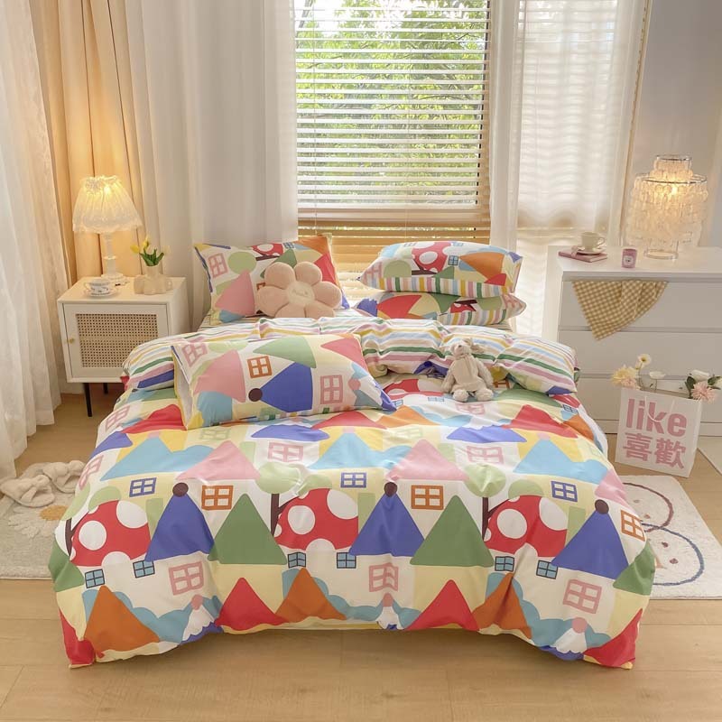 HKM-156051 Pure Cotton Brushed Four-Piece Thick Bedding Set in Various Patterns